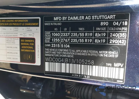 2018 Mercedes-Benz Glc 300 из США, поврежденный, VIN WDC0G4JB1JV105258